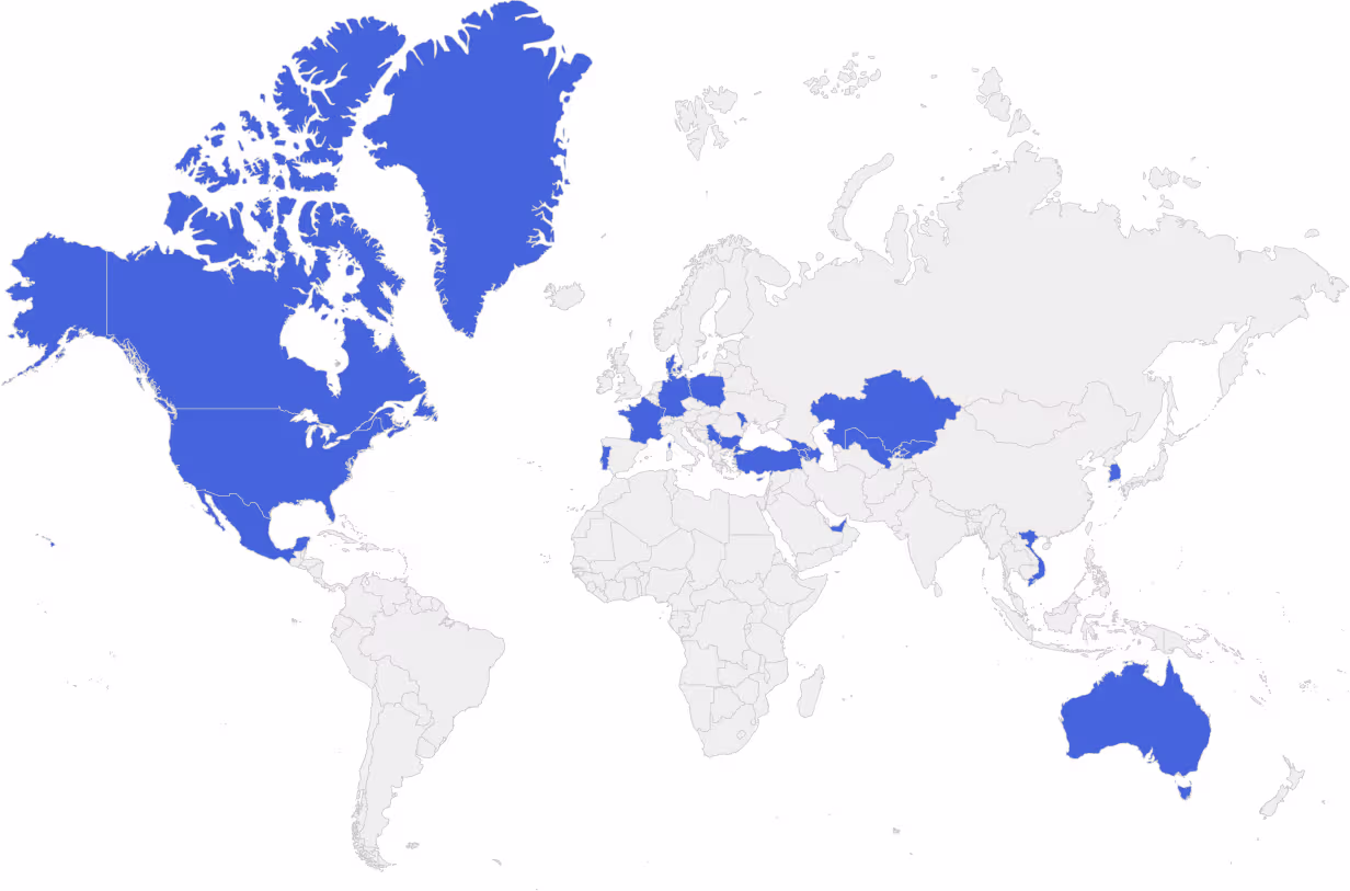 Global map highlighting our international coverage and network regions